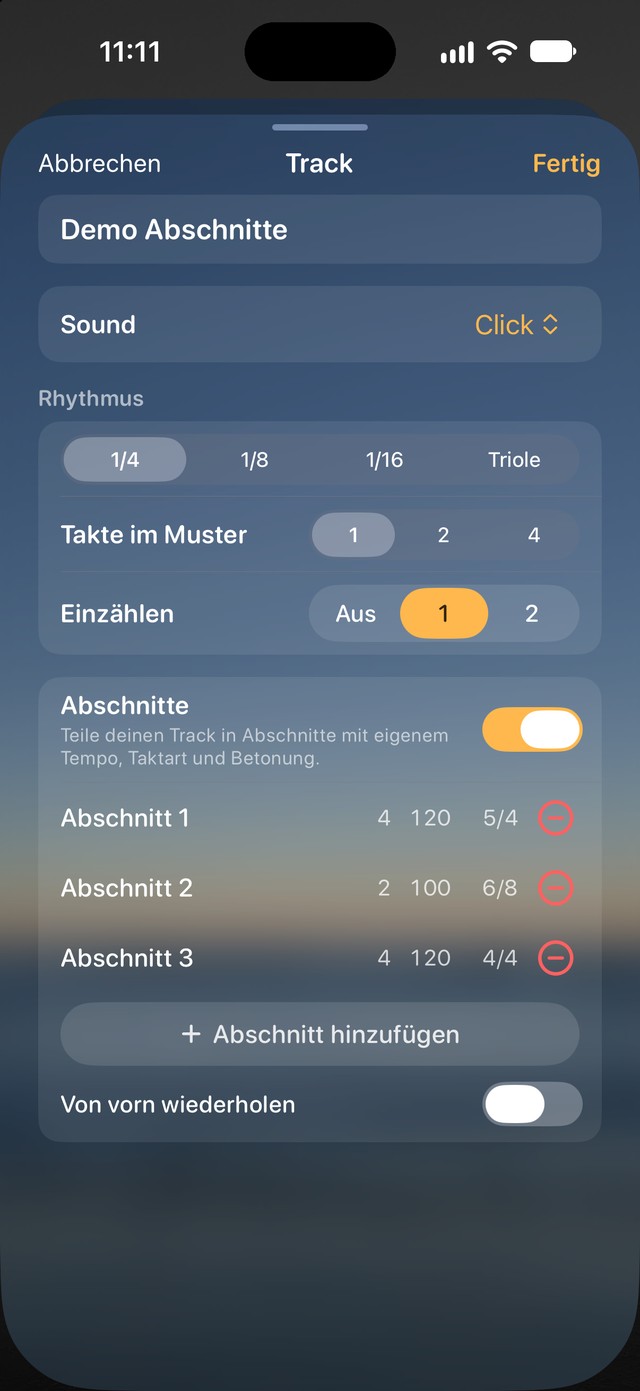 Komplexe Tracks mit Abschnitten.