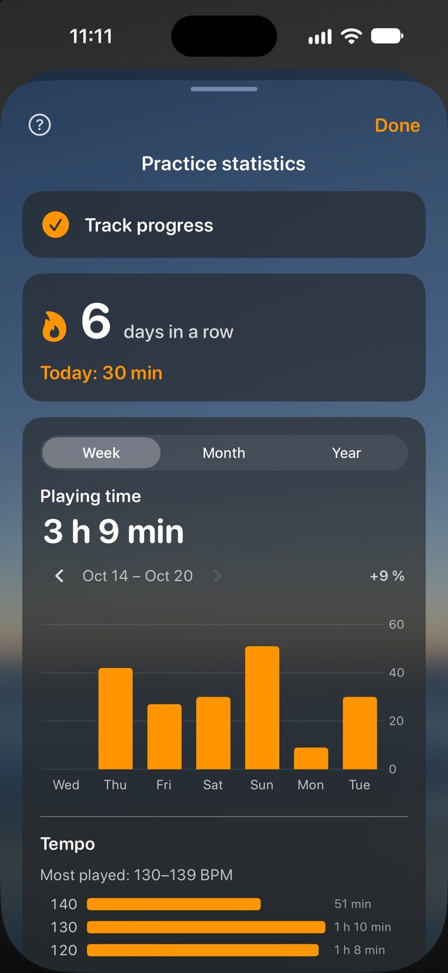 Your practice routine at a glance.