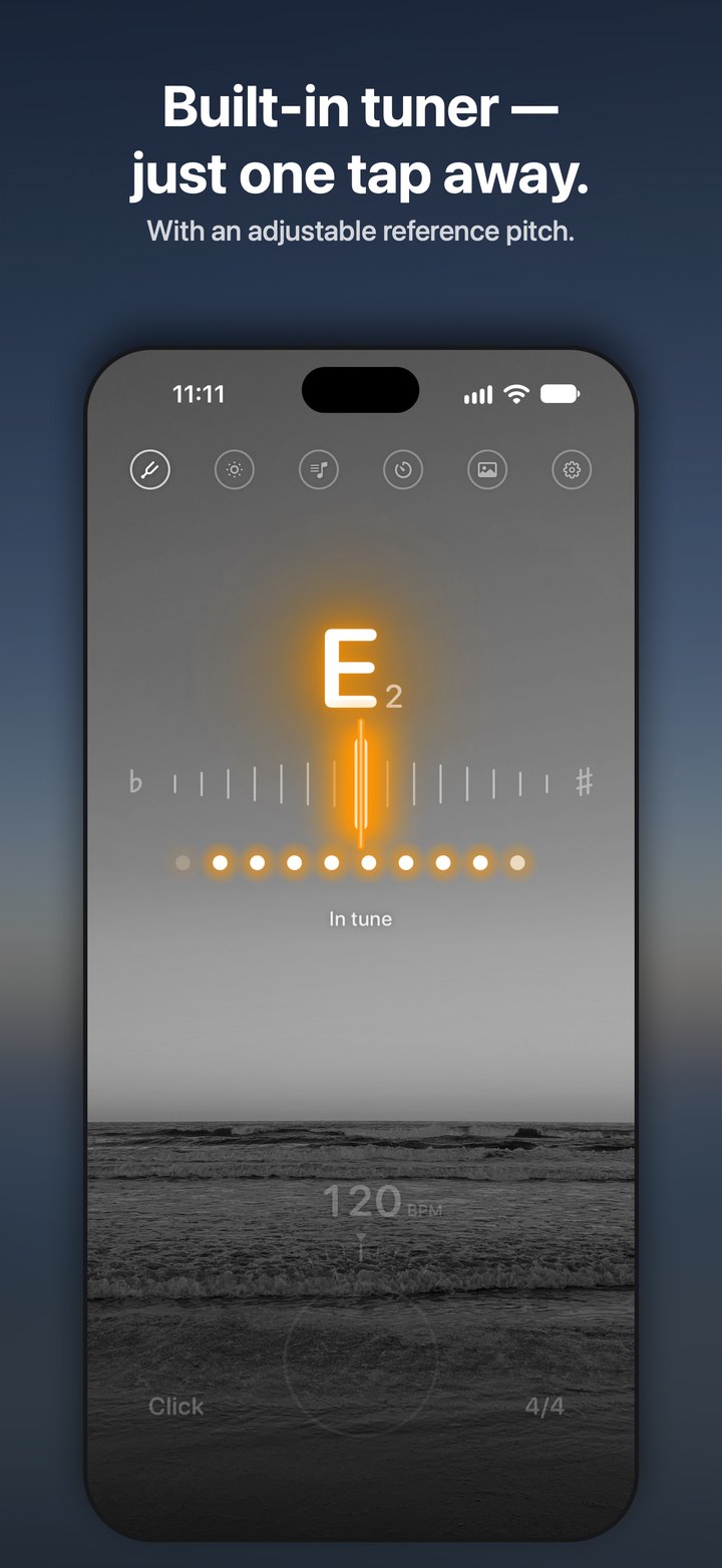 Built-in tuner with adjustable reference pitch